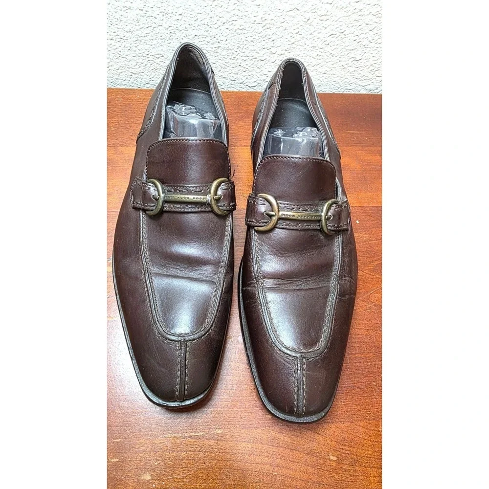 Hugo Boss Men's Dressing Brown Leather Horse bit Loafers Shoes Size 6 Made Italy